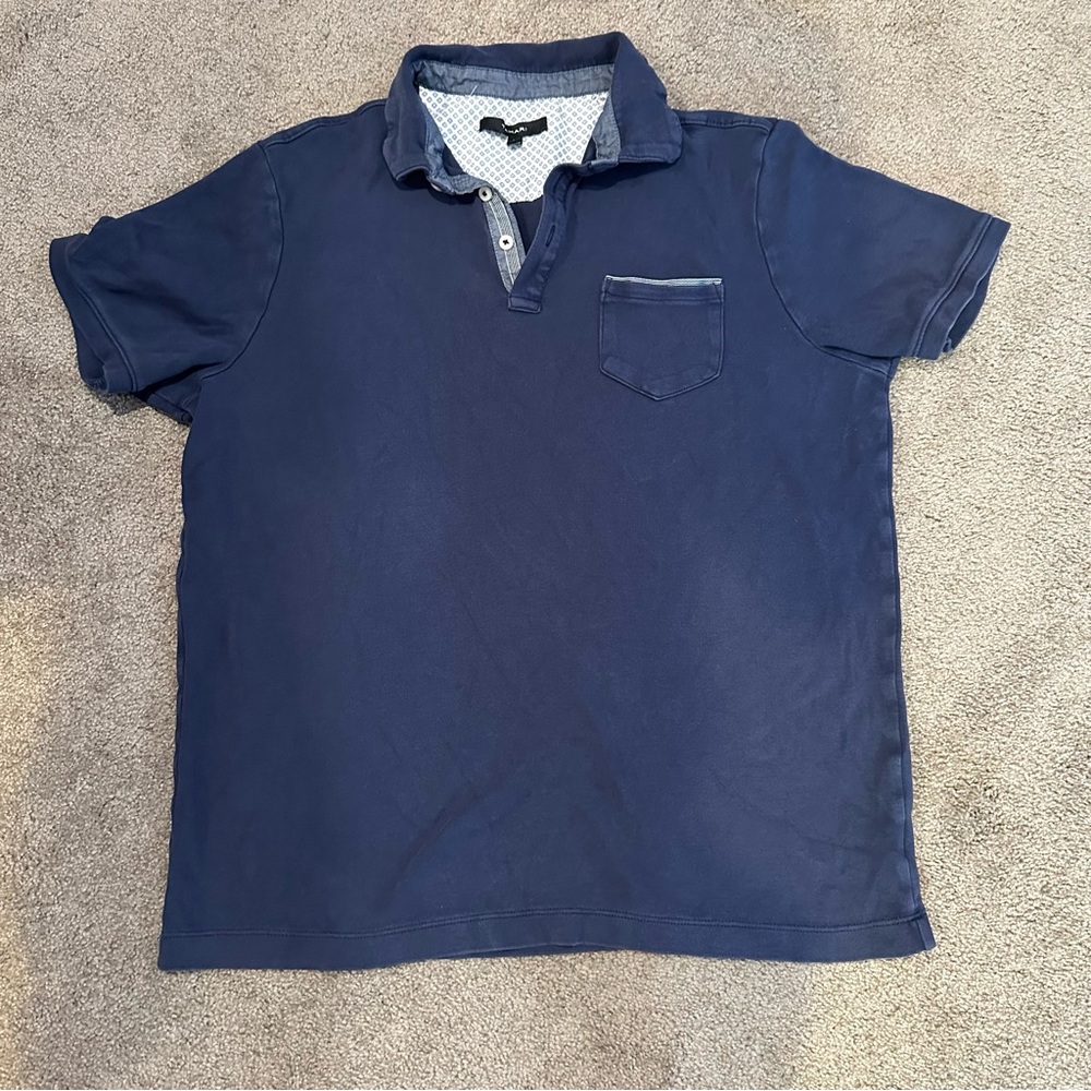 Tahari Navy Collared Short Sleeve Shirt